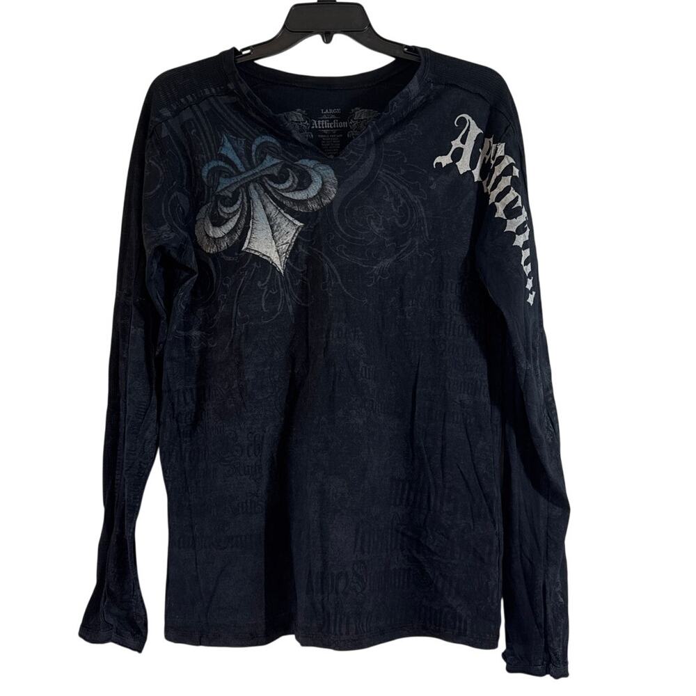Vintage Lg Affliction Dark Wash Long Sleeve T-shirt 100% Cotton Made in the USA